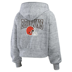 WEAR by Erin Andrews Women's Speckled Fleece Cropped Full-Zip Hoodie - Cleveland Browns