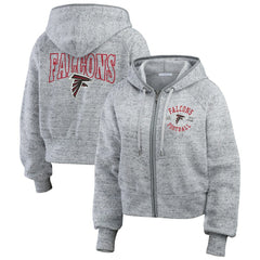 WEAR by Erin Andrews Women's Speckled Fleece Cropped Full-Zip Hoodie - Atlanta Falcons