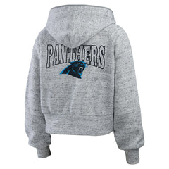 WEAR by Erin Andrews Women's Speckled Fleece Cropped Full-Zip Hoodie - Carolina Panthers