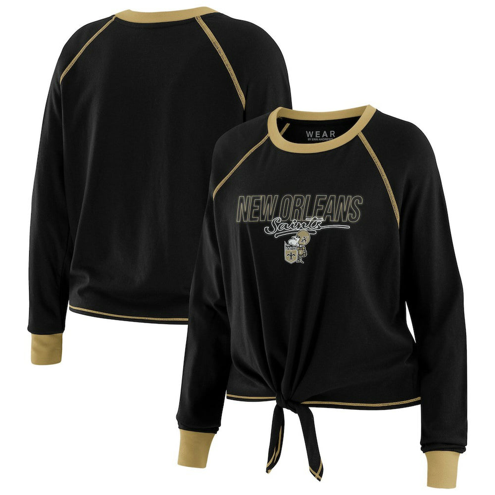 WEAR by Erin Andrews Women's Tie-Front Long Sleeve T-Shirt - New Orleans Saints