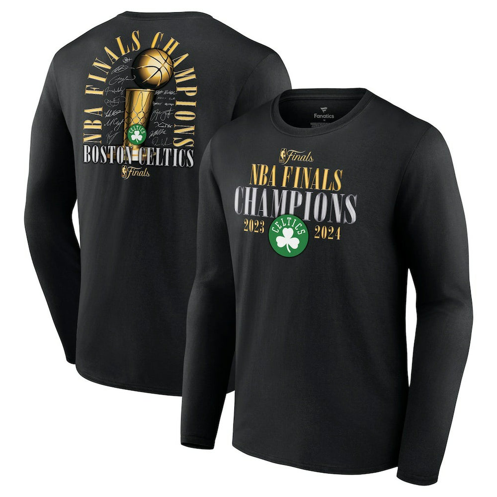 NBA Boston Celtics 2024 NBA Finals Champions Fade Away Jumper Roster Signature Long Sleeve T-Shirt