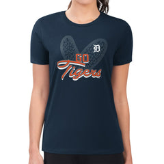 MLB Detroit Tigers G-III 4Her by Carl Banks Women's Super-Slim Fit Lightweight Leopard Heart T-Shirt