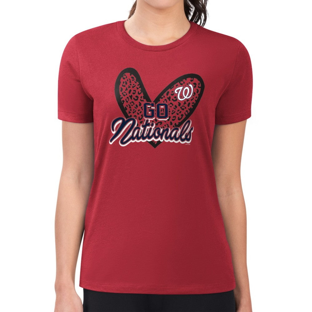 MLB Washington Nationals G-III 4Her by Carl Banks Women's Super-Slim Fit Lightweight Leopard Heart T-Shirt