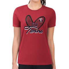 MLB Minnesota Twins G-III 4Her by Carl Banks Women's Super-Slim Fit Lightweight Leopard Heart T-Shirt