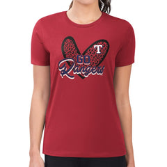 MLB Texas Rangers G-III 4Her by Carl Banks Women's Super-Slim Fit Lightweight Leopard Heart T-Shirt