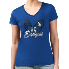 MLB Los Angeles Dodgers G-III 4Her by Carl Banks Women's Super-Slim Fit Lightweight Leopard Heart V-Neck T-Shirt
