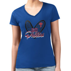 MLB Philadelphia Phillies G-III 4Her by Carl Banks Women's Super-Slim Fit Lightweight Leopard Heart V-Neck T-Shirt