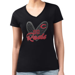 MLB Cincinnati Reds G-III 4Her by Carl Banks Women's Super-Slim Fit Lightweight Leopard Heart V-Neck T-Shirt