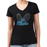 MLB Miami Marlins G-III 4Her by Carl Banks Women's Super-Slim Fit Lightweight Leopard Heart V-Neck T-Shirt