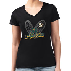 MLB Athletics G-III 4Her by Carl Banks Women's Super-Slim Fit Lightweight Leopard Heart V-Neck T-Shirt
