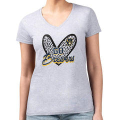 MLB Milwaukee Brewers G-III 4Her by Carl Banks Women's Super-Slim Fit Lightweight Leopard Heart V-Neck T-Shirt