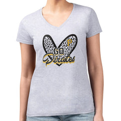 MLB Pittsburgh Pirates G-III 4Her by Carl Banks Women's Super-Slim Fit Lightweight Leopard Heart V-Neck T-Shirt
