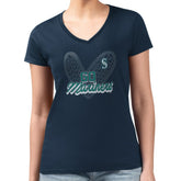 MLB Seattle Mariners G-III 4Her by Carl Banks Women's Super-Slim Fit Lightweight Leopard Heart V-Neck T-Shirt