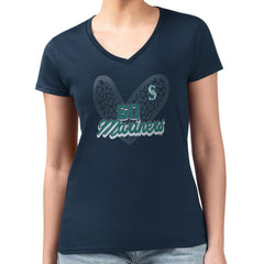 MLB Seattle Mariners G-III 4Her by Carl Banks Women's Super-Slim Fit Lightweight Leopard Heart V-Neck T-Shirt