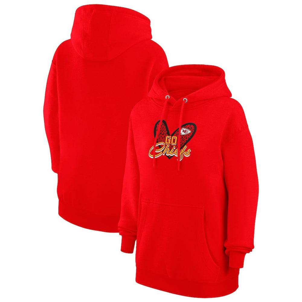 G-III 4Her by Carl Banks Women's Animal Print Heart Team Graphic Fleece Tri-Blend Pullover Hoodie - Kansas City Chiefs