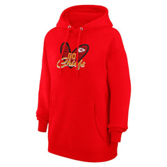 G-III 4Her by Carl Banks Women's Animal Print Heart Team Graphic Fleece Tri-Blend Pullover Hoodie - Kansas City Chiefs