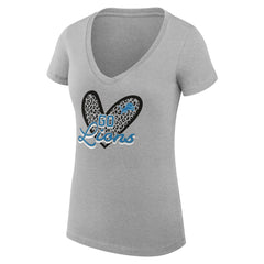 G-III 4Her by Carl Banks Women's Super-Slim Fit Lightweight Leopard Heart V-Neck T-Shirt - Detroit Lions