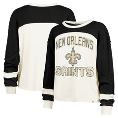 '47 Women's Double Header Curve Raglan Long Sleeve Crop Top - New Orleans Saints