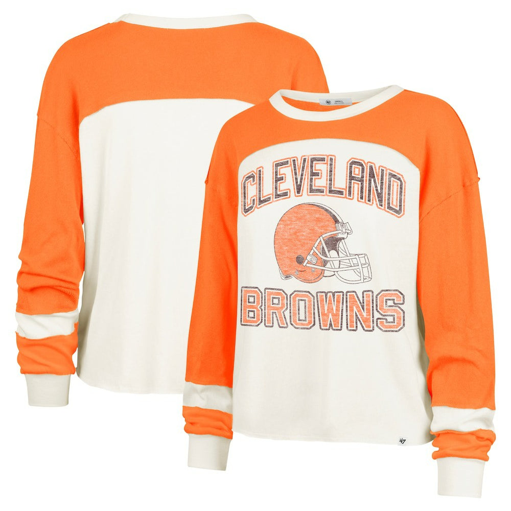 '47 Women's Double Header Curve Raglan Long Sleeve Crop Top - Cleveland Browns