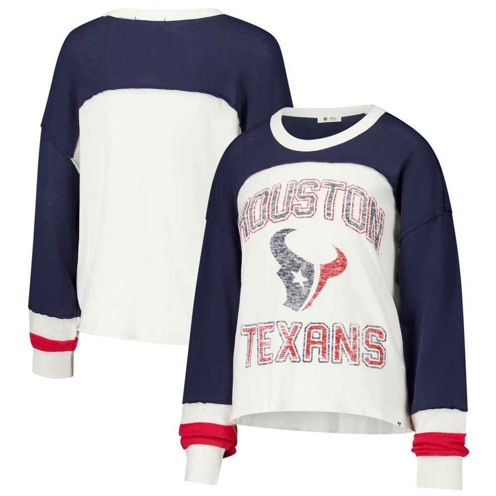 '47 Women's Double Header Curve Raglan Long Sleeve Crop Top - Houston Texans