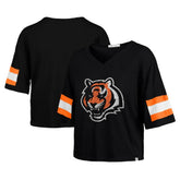 '47 Women's Double Header Scout Cropped V-Neck T-Shirt - Cincinnati Bengals