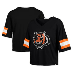 '47 Women's Double Header Scout Cropped V-Neck T-Shirt - Cincinnati Bengals