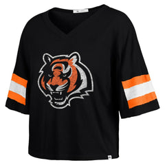 '47 Women's Double Header Scout Cropped V-Neck T-Shirt - Cincinnati Bengals