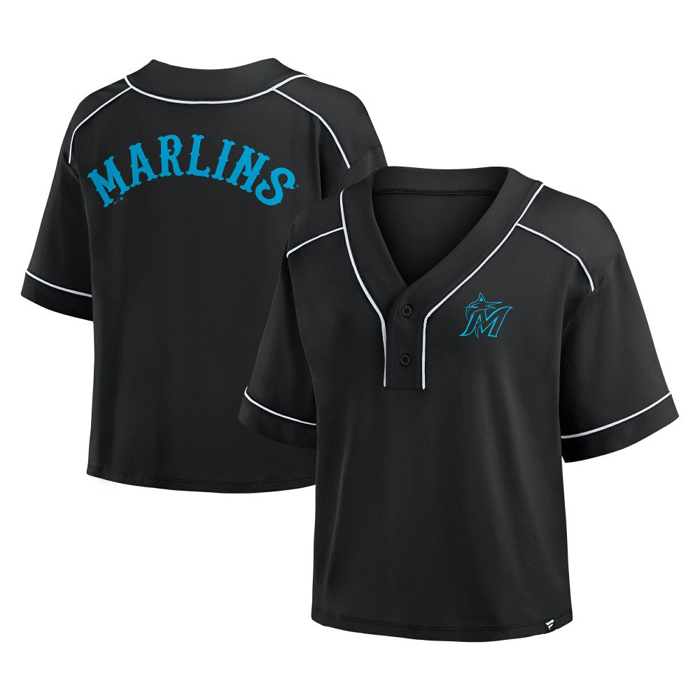 MLB Miami Marlins Fanatics Women's Oversized Champ Game Cropped V-Neck T-Shirt