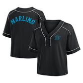 MLB Miami Marlins Fanatics Women's Oversized Champ Game Cropped V-Neck T-Shirt