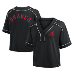 MLB Atlanta Braves Fanatics Women's Oversized Champ Game Cropped V-Neck T-Shirt