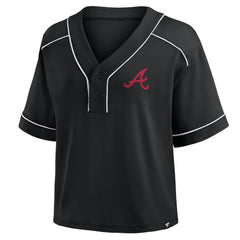 MLB Atlanta Braves Fanatics Women's Oversized Champ Game Cropped V-Neck T-Shirt