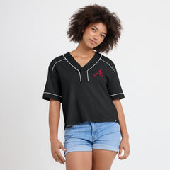 MLB Atlanta Braves Fanatics Women's Oversized Champ Game Cropped V-Neck T-Shirt