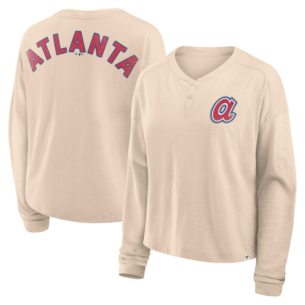 MLB Atlanta Braves Fanatics Women's Oversized Stadium Slub Long Sleeve Henley T-Shirt