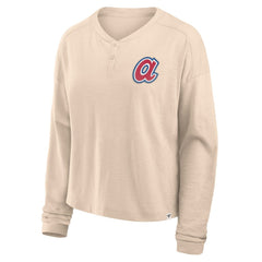 MLB Atlanta Braves Fanatics Women's Oversized Stadium Slub Long Sleeve Henley T-Shirt