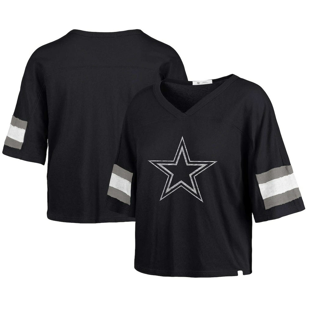 '47 Women's Double Header Scout Cropped V-Neck T-Shirt - Dallas Cowboys