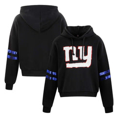 Cuce Women's Cropped Sequins Pullover Hoodie - New York Giants