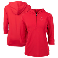 MLB Cleveland Guardians Cutter & Buck Women's DryTec Virtue Eco Pique Recycled 3/4-Sleeve Half-Zip Pullover Hoodie