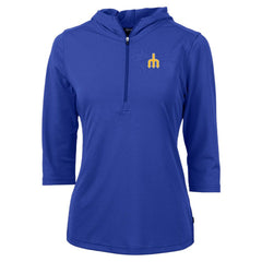 MLB Seattle Mariners Cutter & Buck Women's DryTec Virtue Eco Pique Recycled 3/4-Sleeve Half-Zip Pullover Hoodie