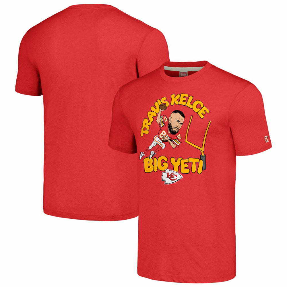 Travis Kelce Homage Unisex Caricature Player Tri-Blend T-Shirt - Kansas City Chiefs
