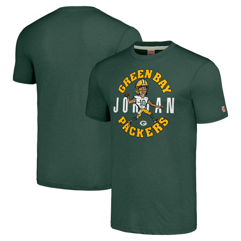 Jordan Love Homage Unisex Caricature Player Tri-Blend T-Shirt - Green Bay Packers