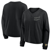 NHL Black Pittsburgh Penguins Fanatics Women's Oversized All Out Effort Long Sleeve Henley T-Shirt