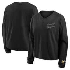 NHL Black Pittsburgh Penguins Fanatics Women's Oversized All Out Effort Long Sleeve Henley T-Shirt
