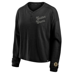 NHL Black Boston Bruins Fanatics Women's Oversized All Out Effort Long Sleeve Henley T-Shirt