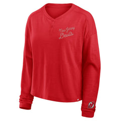 NHL Red New Jersey Devils Fanatics Women's Oversized All Out Effort Long Sleeve Henley T-Shirt