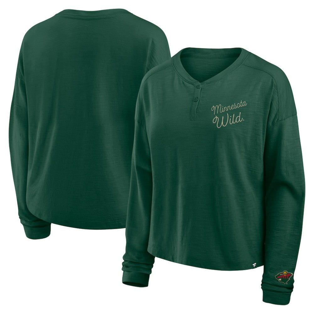 NHL Green Minnesota Wild Fanatics Women's Oversized All Out Effort Long Sleeve Henley T-Shirt