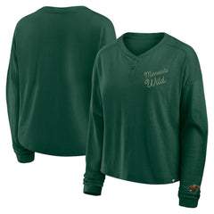 NHL Green Minnesota Wild Fanatics Women's Oversized All Out Effort Long Sleeve Henley T-Shirt