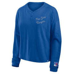 NHL Blue New York Rangers Fanatics Women's Oversized All Out Effort Long Sleeve Henley T-Shirt