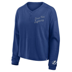 NHL Blue Tampa Bay Lightning Fanatics Women's Oversized All Out Effort Long Sleeve Henley T-Shirt