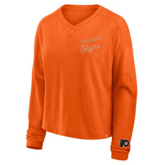 NHL Orange Philadelphia Flyers Fanatics Women's Oversized All Out Effort Long Sleeve Henley T-Shirt