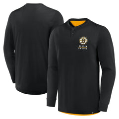 NHL Black Boston Bruins Fanatics Adrenaline Push Long Sleeve Henley Shirt